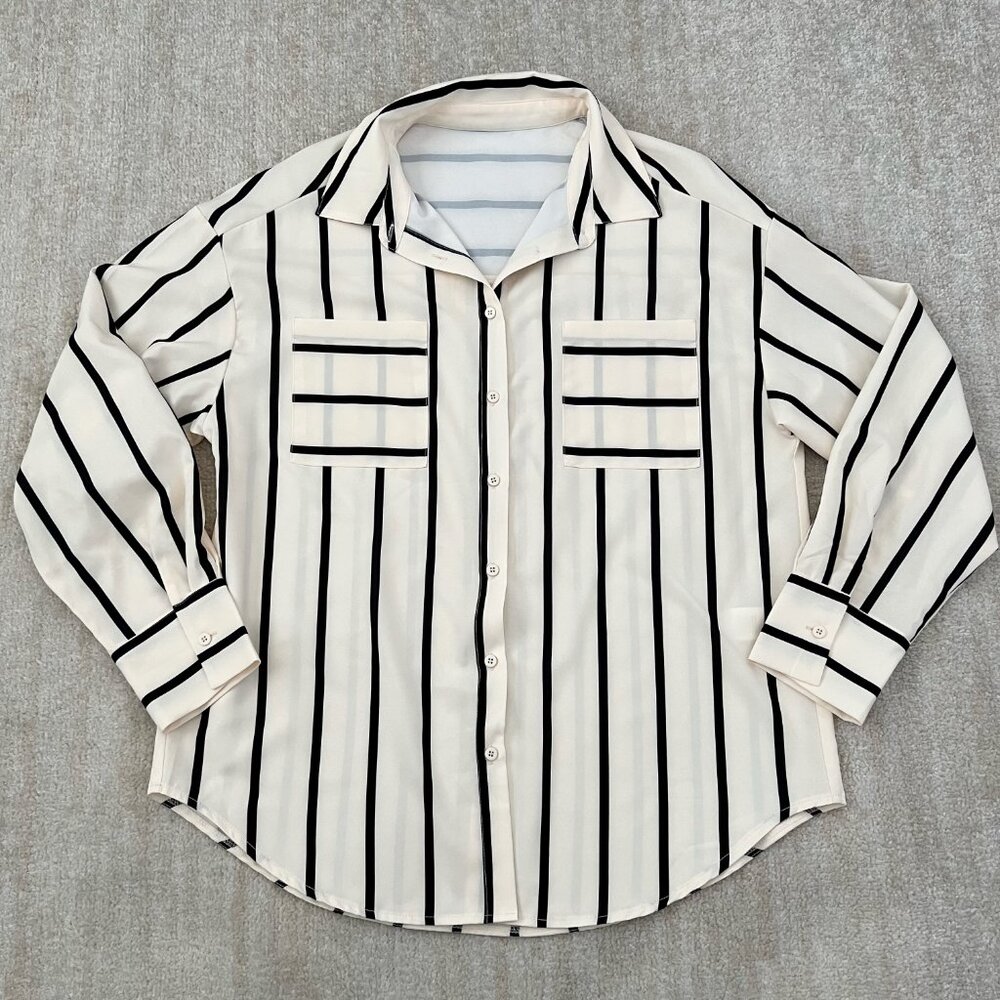 3 for $6 Flowy Summer Long Sleeve Office Work Career Stripe Blouse Top L